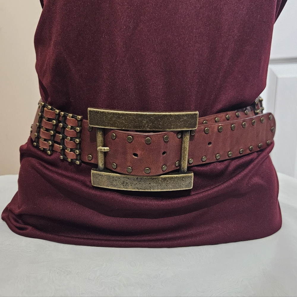 LEATHEROCK Belt | Brown Large Buckle Genuine Leather Size L 36